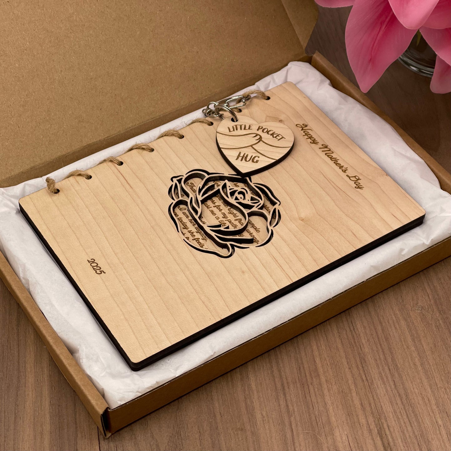 Wooden Mother's Day Card 2025 Rose Paper Cut