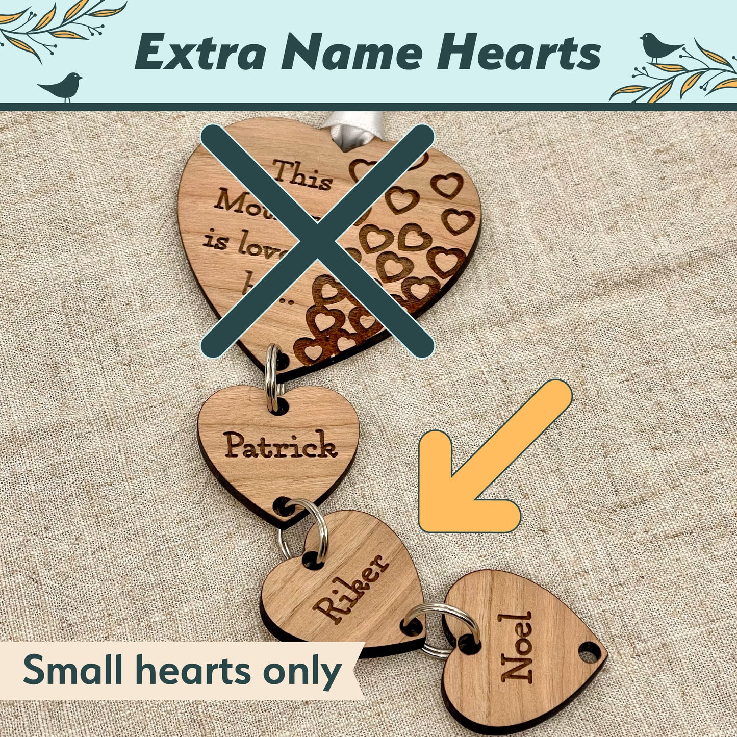 Hanging Heart Names ONLY - for Cherry Wood Engraved Hanging Heart