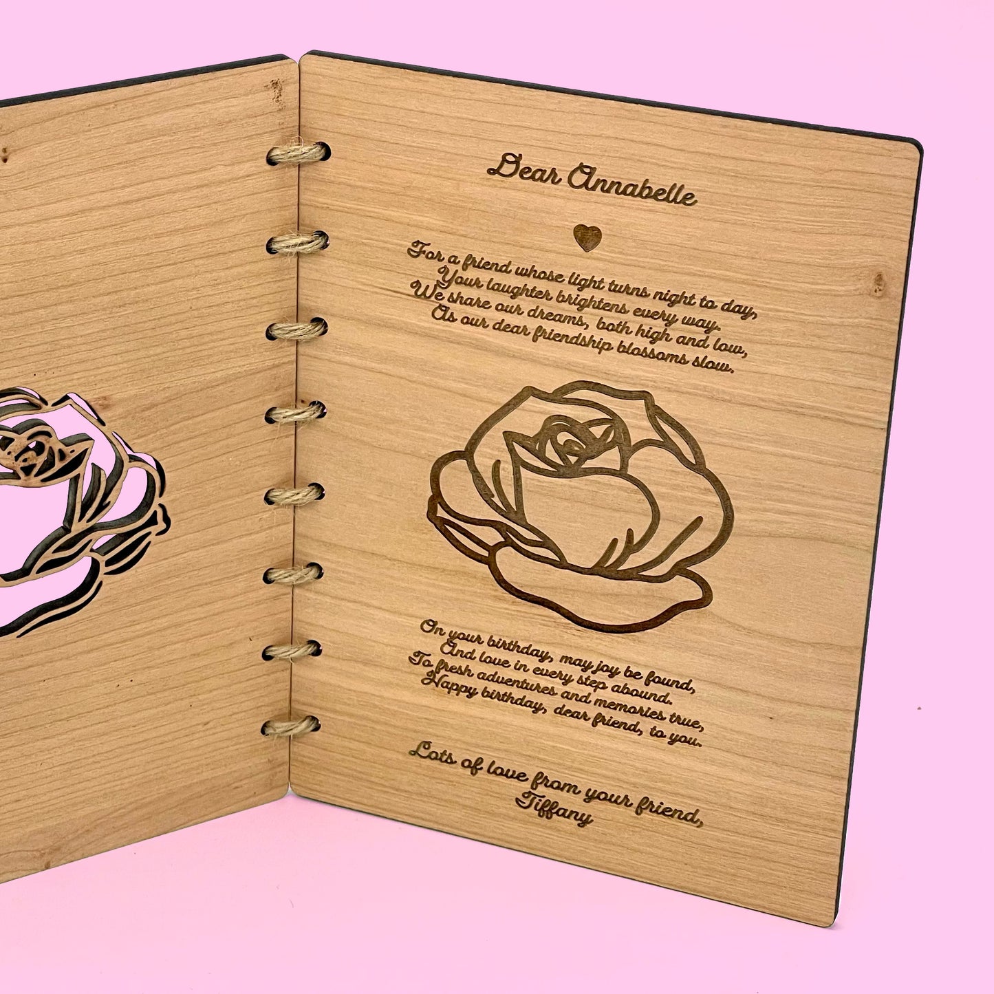 Wooden Birthday Card Cut Rose Decorative Keepsake