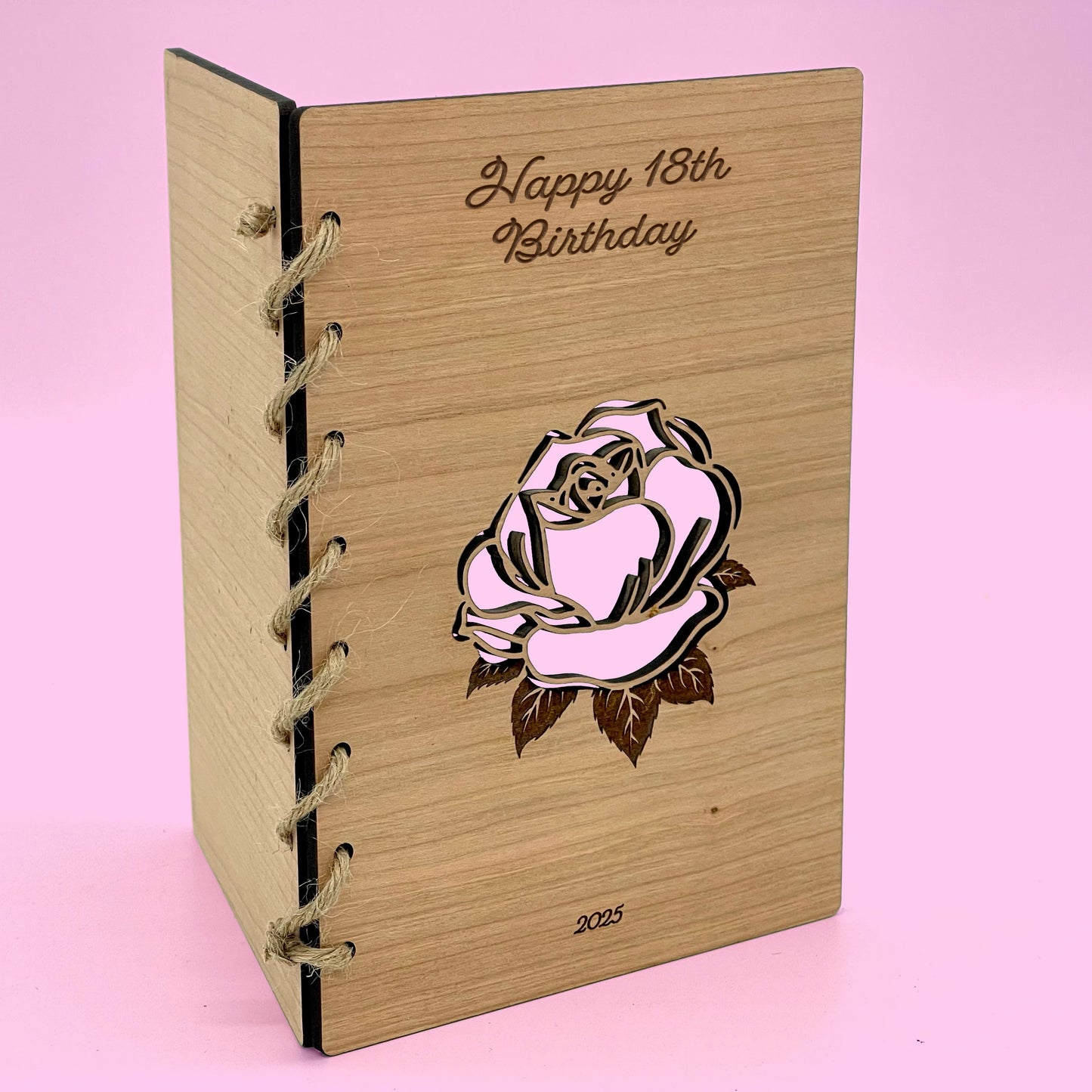 Wooden Birthday Card Cut Rose Decorative Keepsake