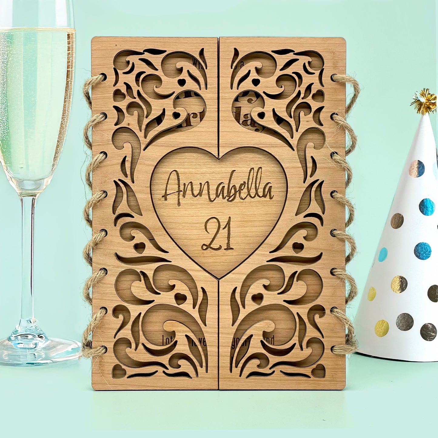 Wooden Birthday Card Gatefold Heart Decorative Keepsake