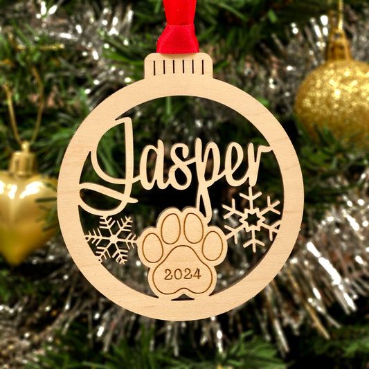 Puppy Snowflakes Christmas Wood Bauble - Puppy Dog Paw First Christmas Decoration