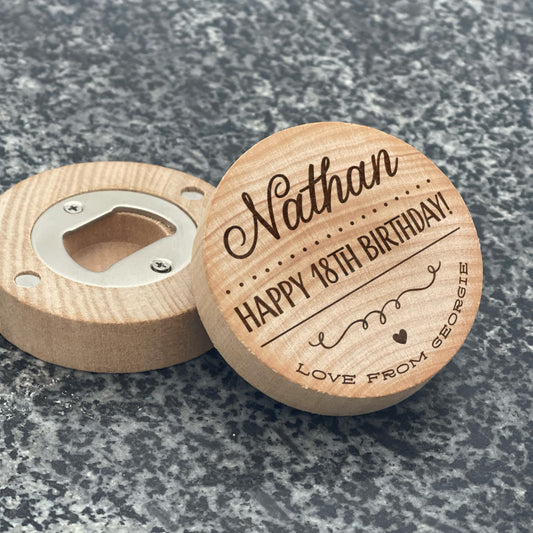 Engraved Happy Birthday Wooden Magnetic Bottle Opener