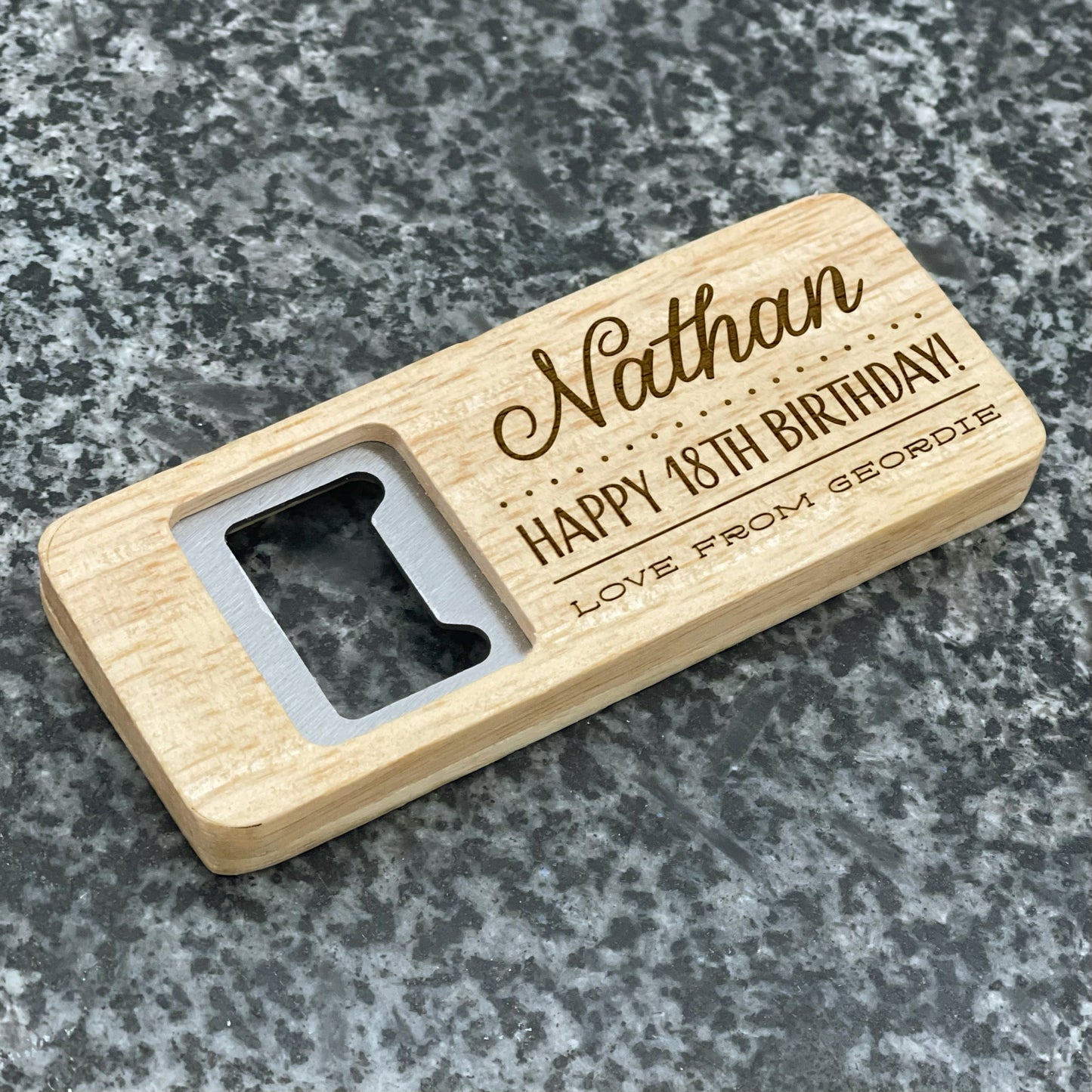 Engraved Happy Birthday Wooden Rectangle Bottle Opener