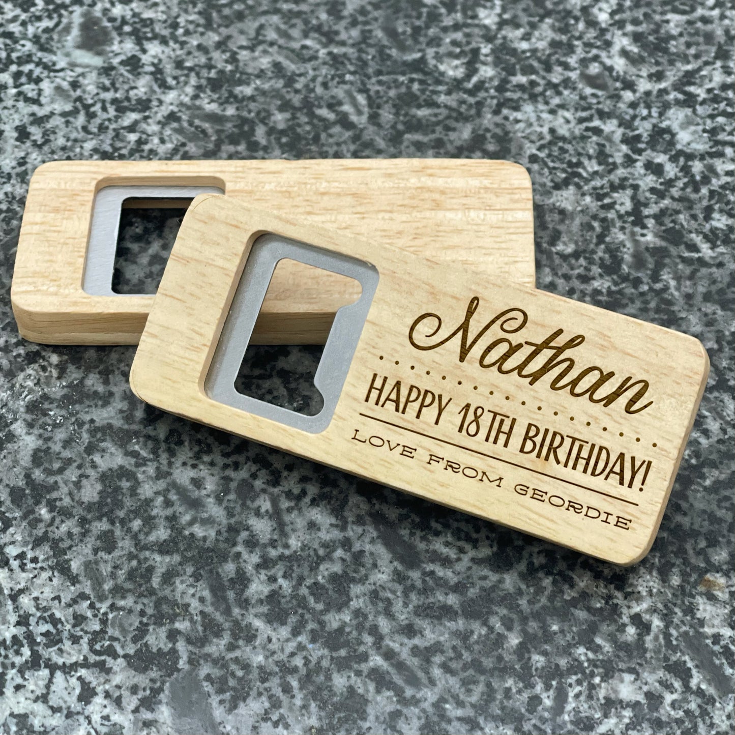 Engraved Happy Birthday Wooden Rectangle Bottle Opener