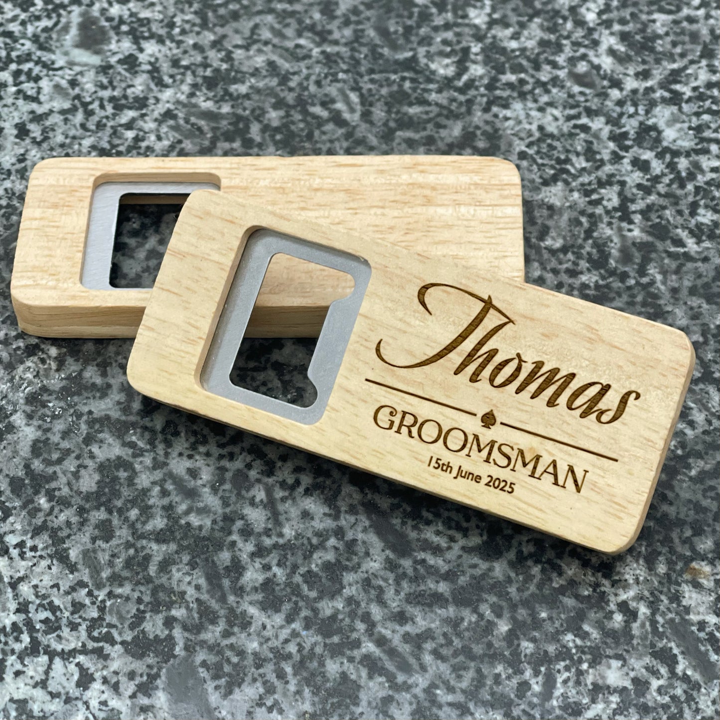 Personalised Groomsman Engraved Wooden Rectangle Bottle Opener for Best man, Usher, Groomsman, and more