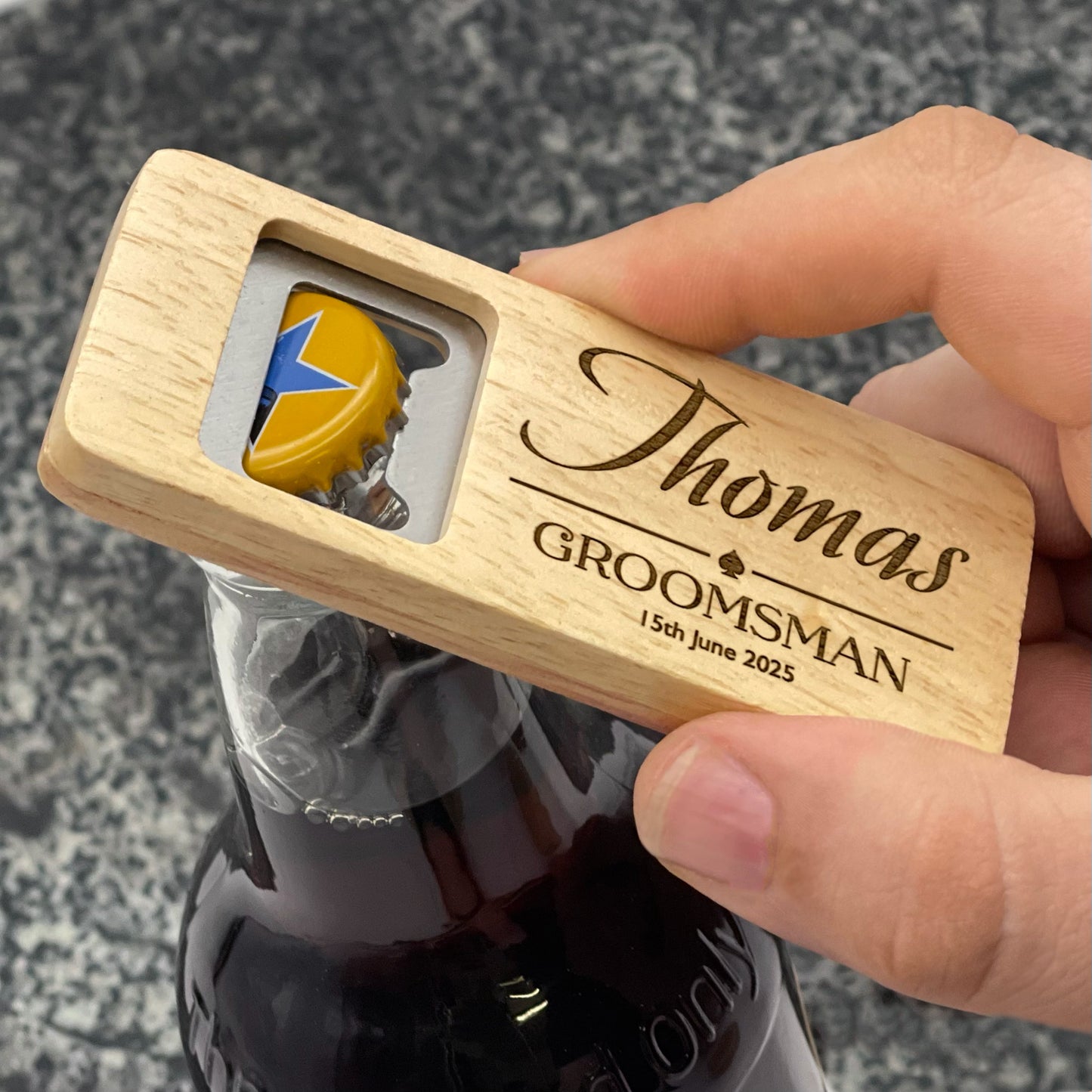 Personalised Groomsman Engraved Wooden Rectangle Bottle Opener for Best man, Usher, Groomsman, and more