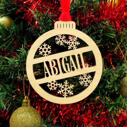 Wood Stripe Bauble with little Snowflakes