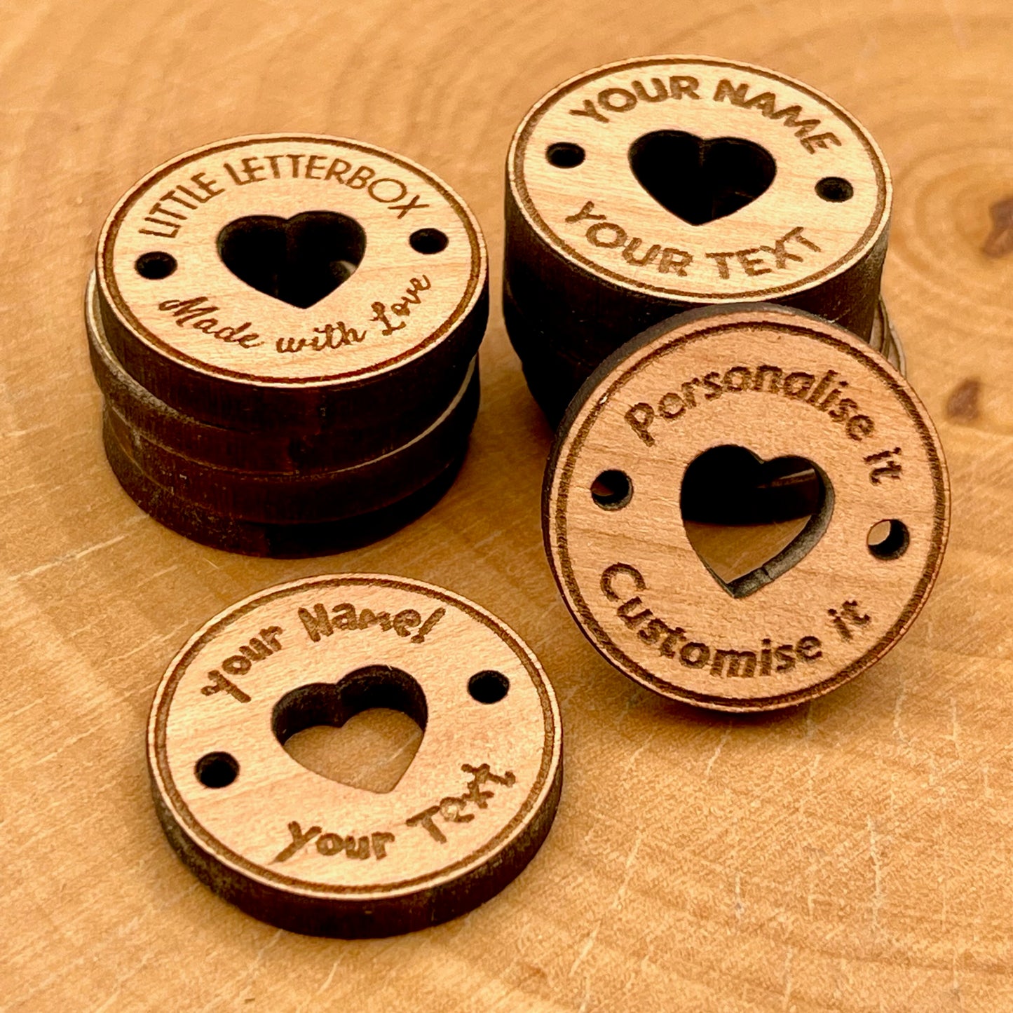 Custom Wood Clothing Heart Button for Crochet/Knitting