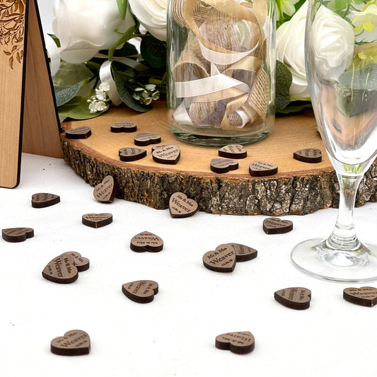 Personalised Wooden Wedding Love Heart Table Decoration Confetti