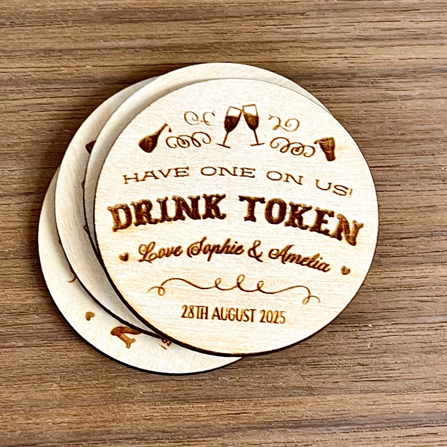 Personalised Drink Tokens for events/wedding