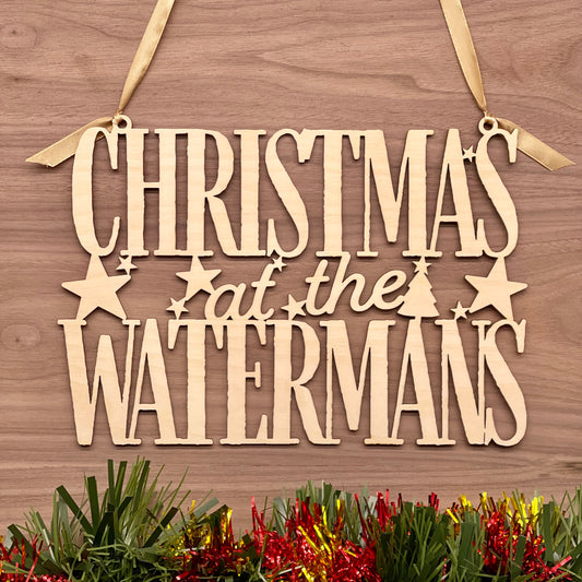 Christmas 'at the' Sign, Wooden Hanging Home Decor