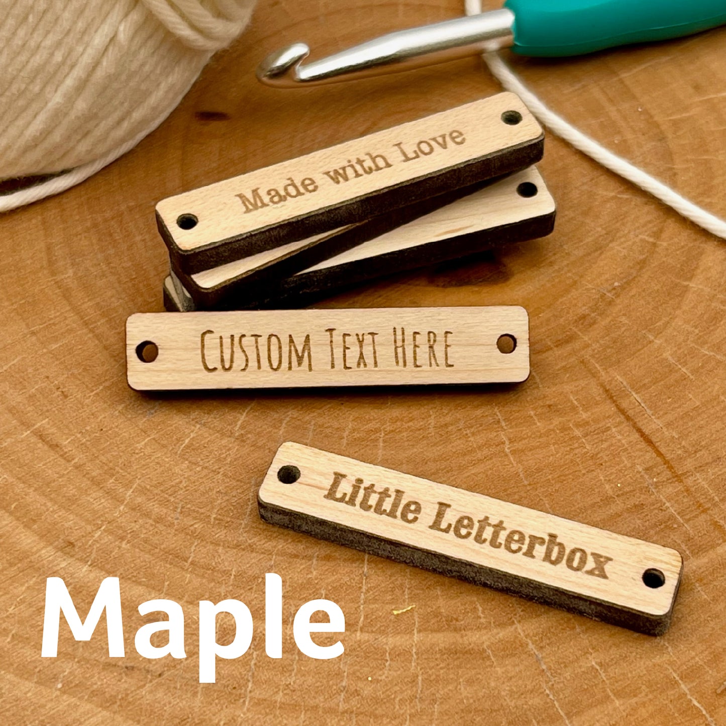 Custom Wood Clothing Tag Button for Crochet/Knitting