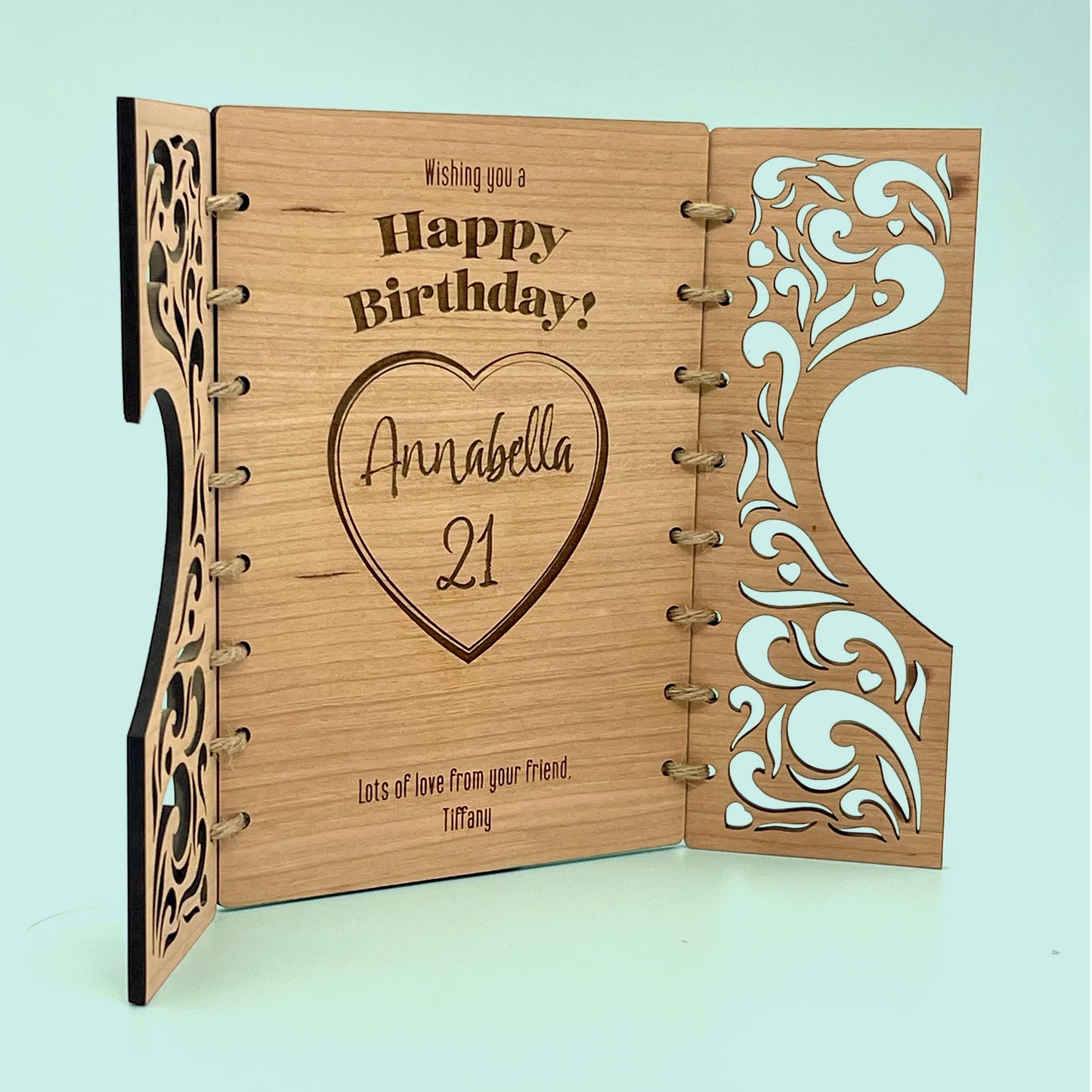 Wooden Birthday Card Gatefold Heart Decorative Keepsake