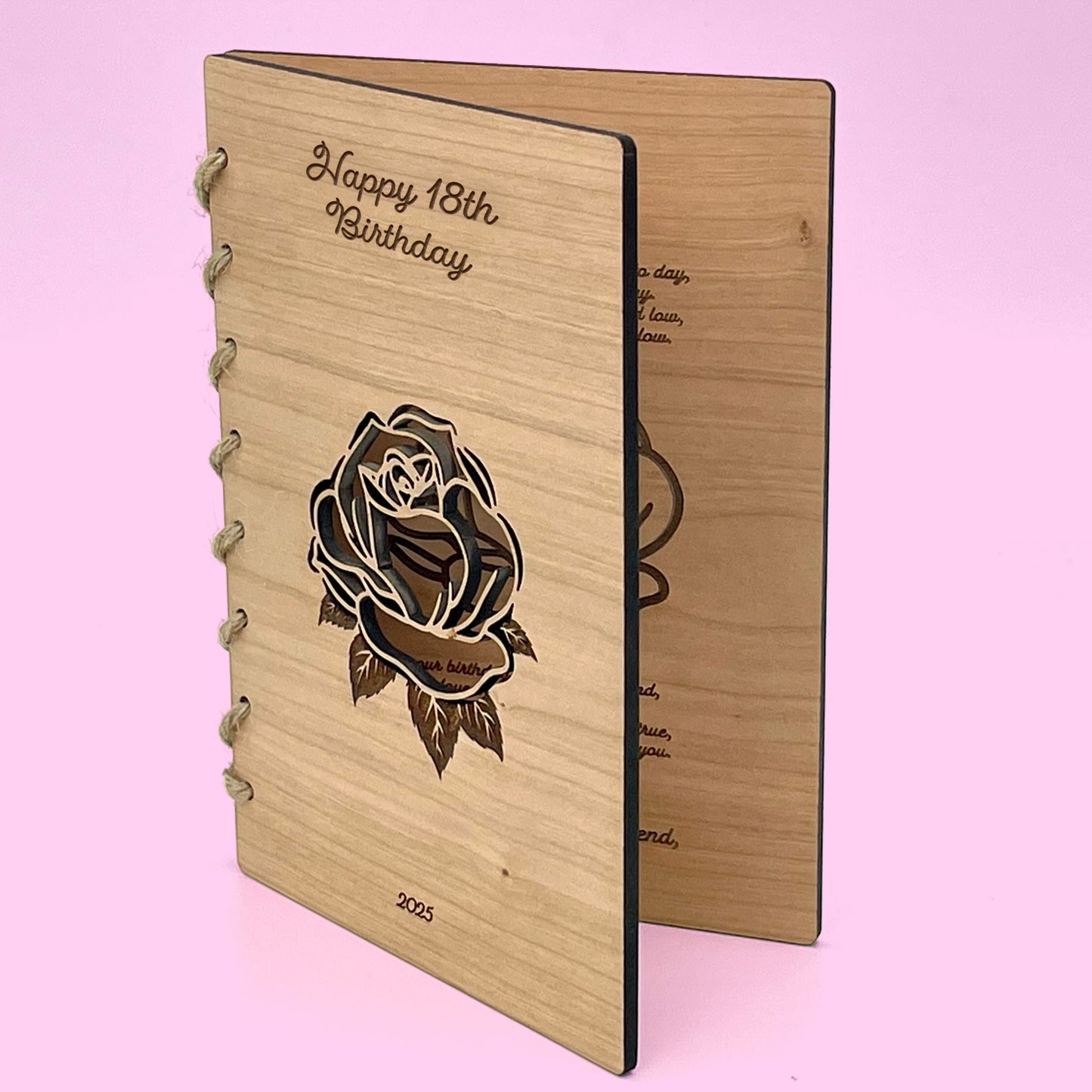 Wooden Birthday Card Cut Rose Decorative Keepsake
