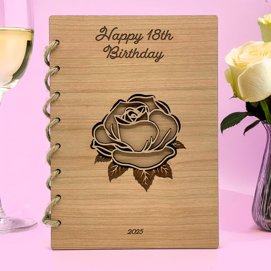 Wooden Birthday Card Cut Rose Decorative Keepsake