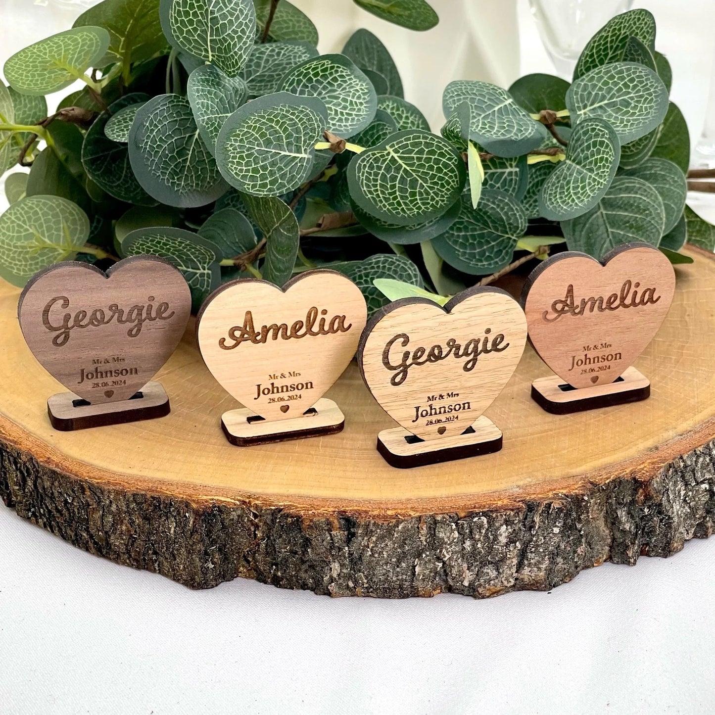 wedding name place cards in 4 wood options