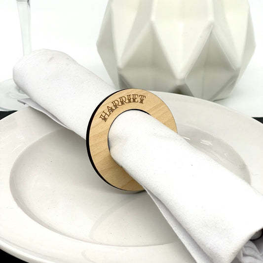 Wooden Engraved Napkin Ring Personalised Table Mames