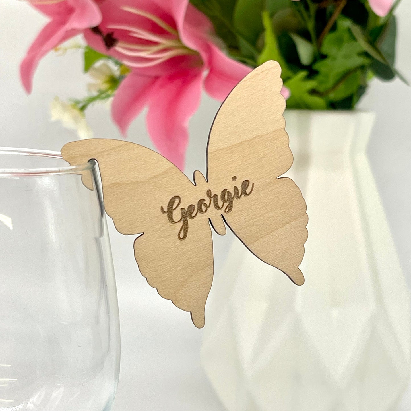 Personalised Glass Edge Wooden Butterfly Wedding Place Names