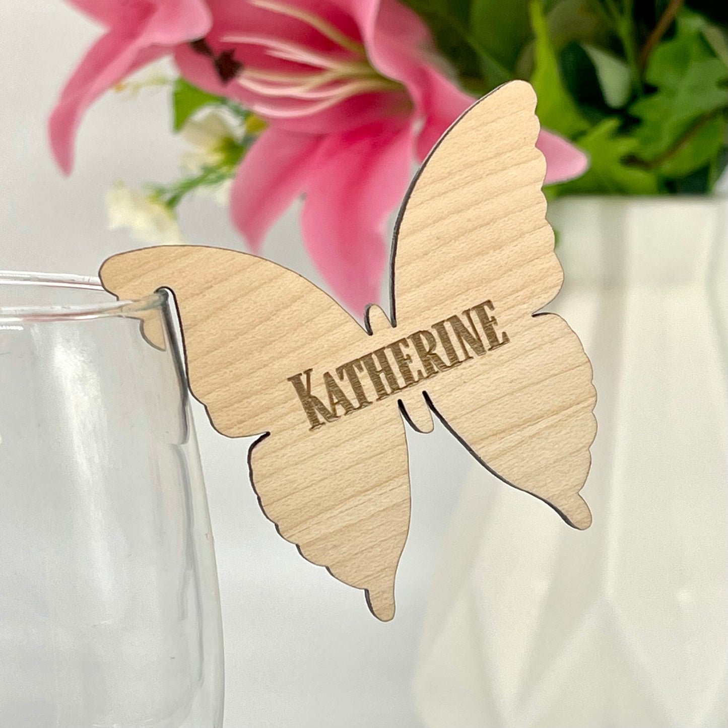 Personalised Glass Edge Wooden Butterfly Wedding Place Names