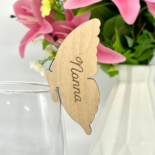 Personalised Glass Edge Wooden Butterfly Wing Wedding Place Names