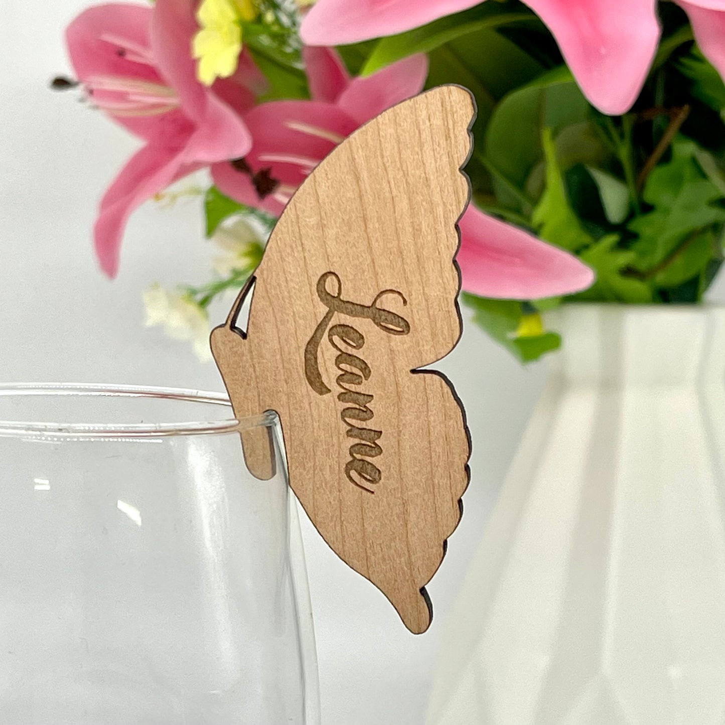 Personalised Glass Edge Wooden Butterfly Wing Wedding Place Names