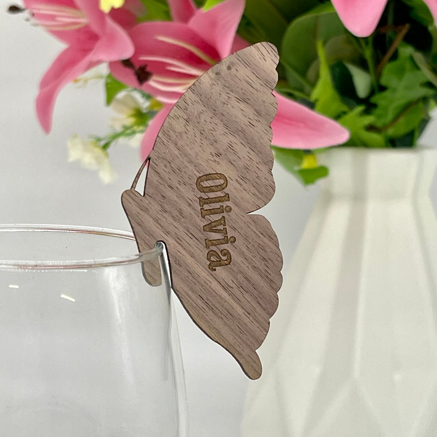 Personalised Glass Edge Wooden Butterfly Wing Wedding Place Names